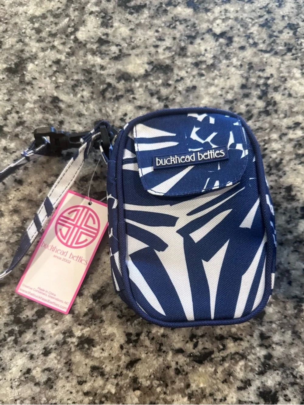 Buckhead Betties Navy & White Patterned Phone Pouch with Wrist Strap